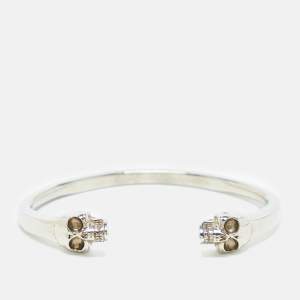 Alexander McQueen Twin Skull Silver Tone Open Cuff Bracelet