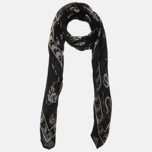 Alexander McQueen Black Skull Print Silk & Modal Scarf