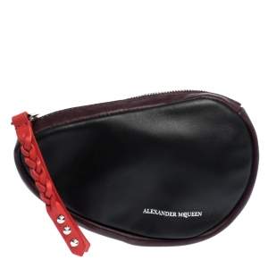 Alexander McQueen Black/Maroon Leather Mini Harness Zip Pouch