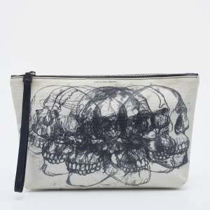 Alexander Mcqueen White Skull Printed Coated Canvas Zip Pouch
