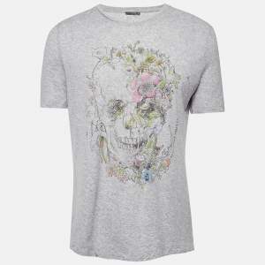 Alexander McQueen Grey Floral Print Jersey T-Shirt XS