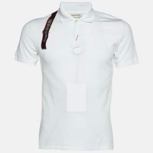 Alexander McQueen White Cotton Logo Harness Detail Polo T-Shirt S