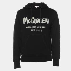 Alexander McQueen Black Jersey Logo Print Hoodie Sweatshirt S