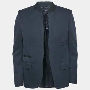 Alexander McQueen Navy Blue Raw Edge Detail Open Front Blazer M