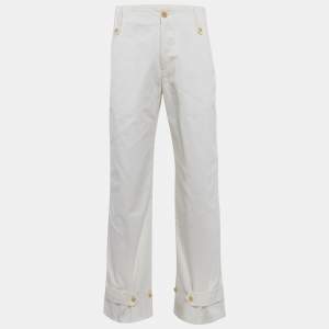 Alexander McQueen White Cotton Gabardine Wide-Leg Pants L