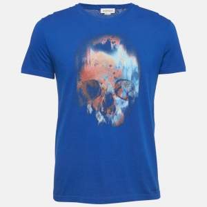 Alexander McQueen Blue Skull Print Cotton Crew Neck T-Shirt M