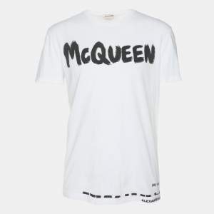 Alexander McQueen White Cotton Graffiti Logo T-Shirt M