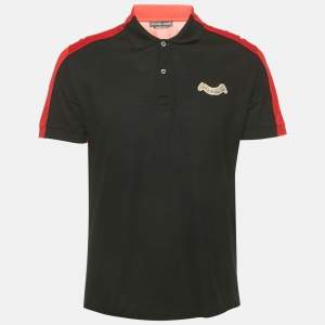 Alexander McQueen Black/Red Colorblocked Polo T-Shirt L
