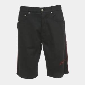 Pre Owned Alexander McQueen Black Logo Embroidered Denim Shorts L Waist 33"