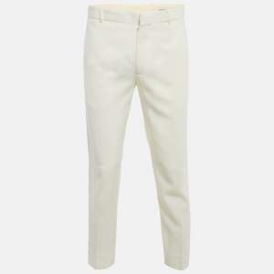 Pre Owned Alexander McQueen Cream Cotton Satin Side Trim Trousers M