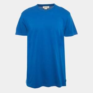 Pre Owned Alexander McQueen Blue Logo Print Cotton T-Shirt M