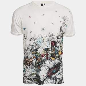Pre Owned Alexander McQueen White Floral Print Jersey T-Shirt XS