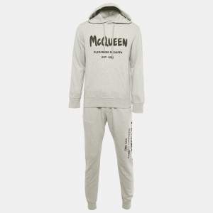 Pre Owned طقم ألكساندر ماكوين بنطلون رياضي قطن رمادي بطبعة لوغو جرافيتي مقاس متوسط