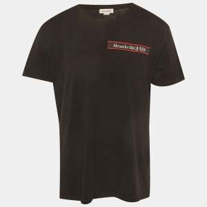 Pre Owned Alexander McQueen Black Cotton Logo Tape Detail T-Shirt XXL