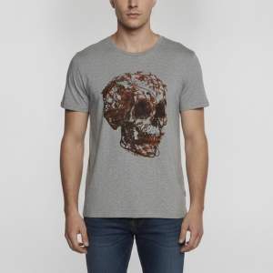 Pre Owned Alexander McQueen Grey Skull Printed Jersey Short Sleeve T-Shirt XL