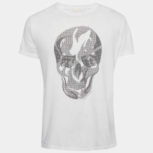 Pre Owned Alexander McQueen White Skull Print Jersey Short Sleeve Shirt L 