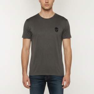 Pre Owned Alexander McQueen Grey Skull Applique Jersey Crewneck T-Shirt M