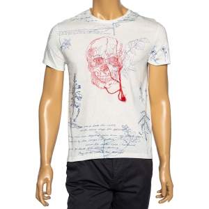 Alexander McQueen Printed White Distressed Embroidered Skull Detail T-Shirt L