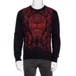 Alexander McQueen Black Cotton Skull Embroidered Crew Neck Sweatshirt L