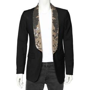 Alexander McQueen Black Wool & Mohair Sequin Lapel Blazer M
