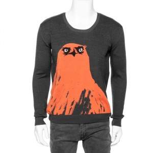 Alexander McQueen Grey Owl Print Knit Sweater M