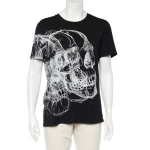 Alexander McQueen Black Cotton Knit Graffiti Skulls Print T-Shirt M
