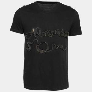 Alexander McQueen Black Cotton Logo Zipped Detailed Crew Neck T-Shirt S