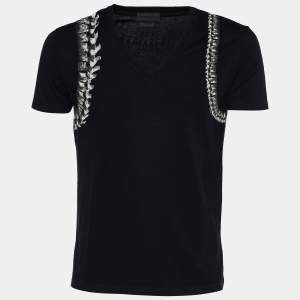 Alexander McQueen Black Jersey Vertebrae Harness Print T-Shirt M