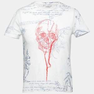Alexander McQueen White Skull-Embroidered Printed Cotton T-Shirt M   