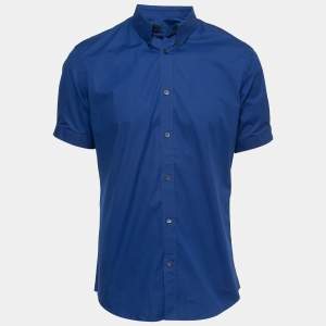 Alexander McQueen Blue Cotton Short Sleeve Button Down Shirt L