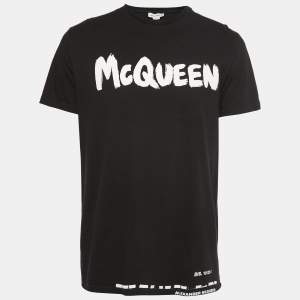 Alexander McQueen Black Cotton Graffiti Logo T-Shirt L