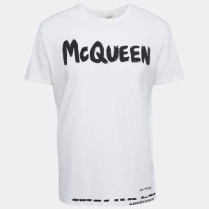 Alexander McQueen White Cotton Graffiti Logo T-Shirt L
