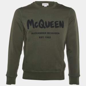 Alexander McQueen Dark Green Logo Printed Cotton Knit Sweatshirt S