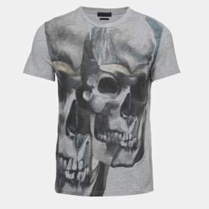 Alexander McQueen Grey Skull Print Cotton Crew Neck T-Shirt XS