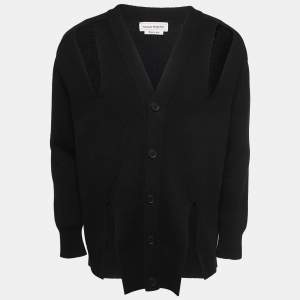 Alexander McQueen Black Wool Cutout Detail Button Front Cardigan S