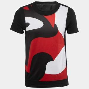 Alexander McQueen Black Cotton Camo Mesh Panel Crew Neck Half Sleeve T-Shirt S