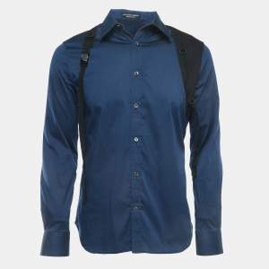 Alexander McQueen Teal Blue Stretch Cotton Belt Detailed Button Front Full Sleeve Shirt L