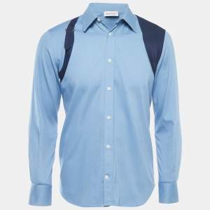Alexander McQueen Blue Cotton Button Front Full Sleeve Shirt M