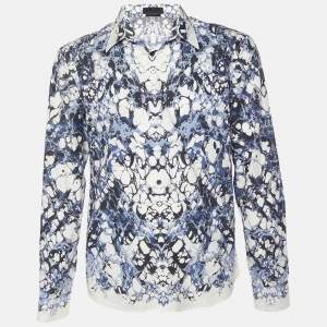 Alexander McQueen Blue & White Abstract Printed Cotton Button Front Shirt XL