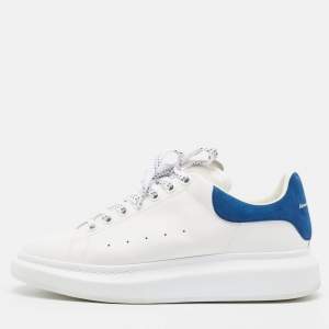 Alexander McQueen White/Blue Leather and Suede Oversized  Sneakers Size 43