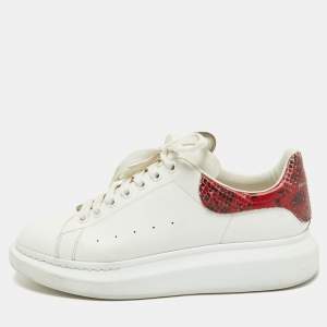 Alexander McQueen White/Red Leather Oversized Low Top Sneakers Size 45