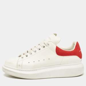 Alexander McQueen White/Red Leather and Suede Oversized Sneakers Size 40