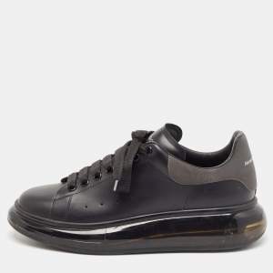 Alexander McQueen Black Leather Oversized Transparent Sole Sneakers Size 42