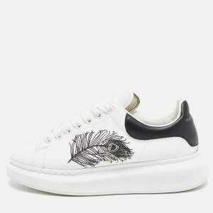 Alexander McQueen White/Black Leather Embroidered Larry Sneakers Size 41