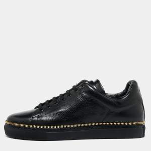 Alexander McQueen Black Leather Zipper Trim Low Top Sneakers Size 42