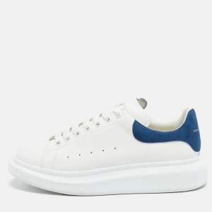 Alexander McQueen White/Blue Leather and Suede Oversized Lace Up Sneakers Size 44.5