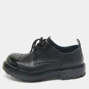 Alexander McQueen Black Leather Metal Cap Toe Derby Size 40