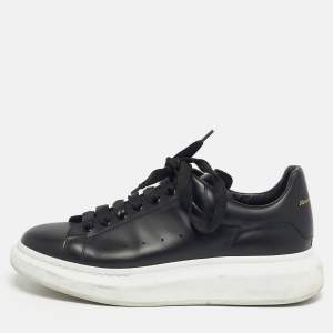 Pre Owned Alexander McQueen Black Leather Oversized Sneakers Size 42