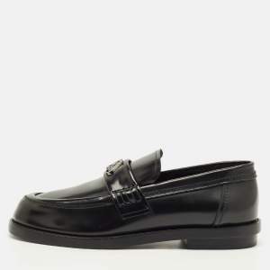 Pre Owned Alexander McQueen Size 43 Black Leather Logo-Plaque  Loafers