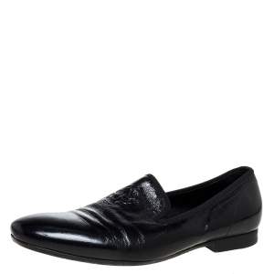 Alexander McQueen Black Patent Embossed Skull Detail Smoking Slippers Size 44